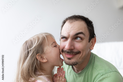 father and toddler daughter cheerful portreit, tenderness family relationship. . Fathers day 