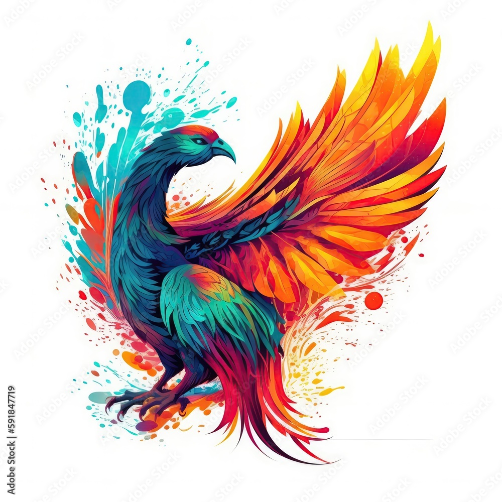 Phoenix On White Background Logo Digital Art. Generative AI