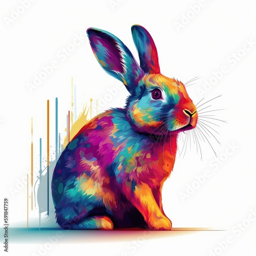Rabbit On White Background Logo Digital Art. Generative AI