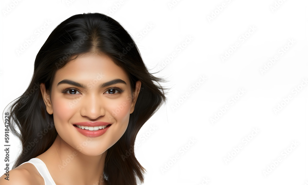 smiling poc woman with white background copy space, made with generative ai smiling poc woman with white background copy space, made with generative ai