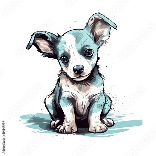 Cute Baby Dog On White Background Logo Digital Art. Generative AI © Ян Заболотний