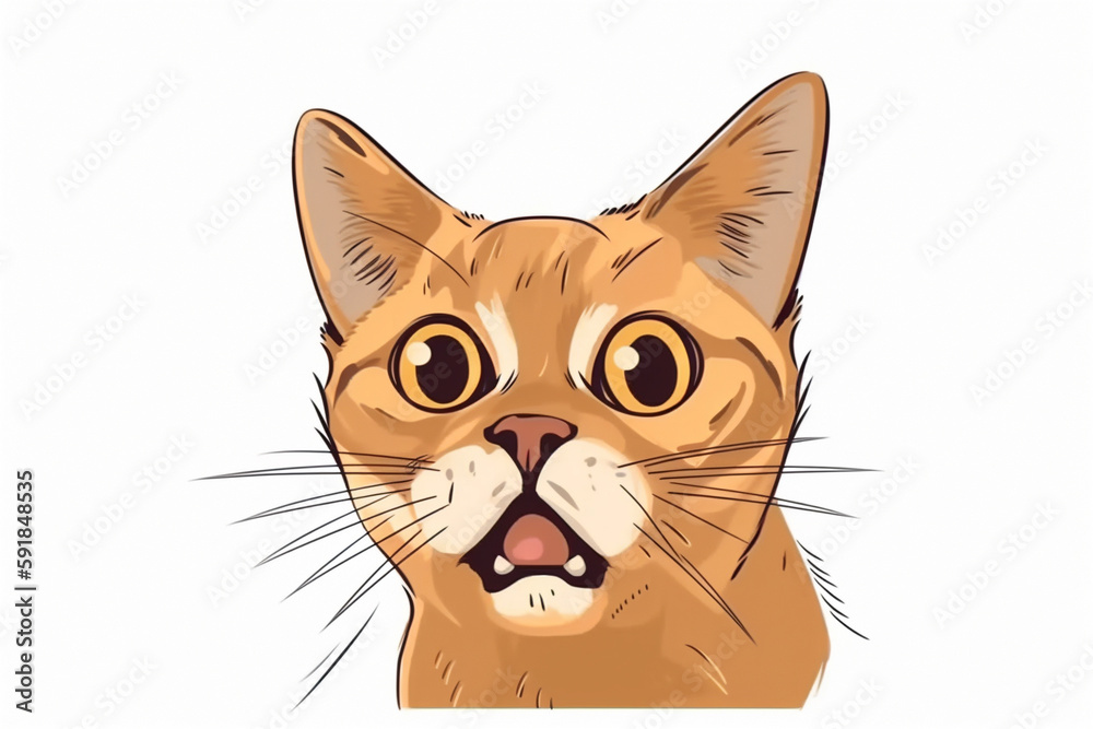 Portrait of a funny very surprised cat. AI generated