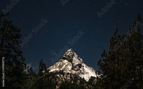 Beautiful shot of the volcano of Colima in the starry night photo