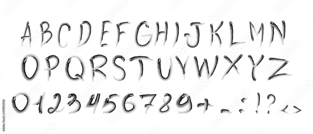 Brush stroke font. Hand drawn alphabet in graffiti style. Vector illustration isolated on white background. Brush stroke font. Hand drawn alphabet in graffiti style. Vector illustration isolated on white background.