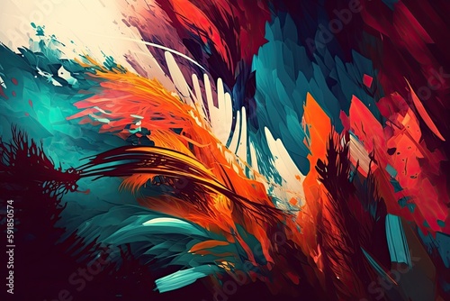 n abstract plant in shades of red, orange, and blue. Generative AI