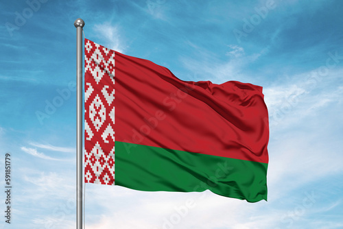 Belarus national flag cloth fabric waving on beautiful sky Background. © Rehan