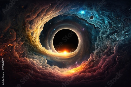 black hole in space with stars and galaxies in the background. Generative AI