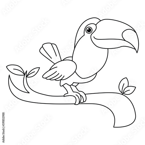 Cute toucan cartoon characters vector illustration. For kids coloring book.