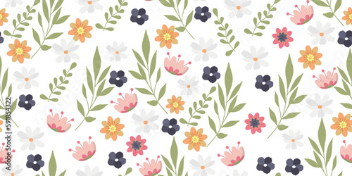 Floral pattern. Beautiful meadow flowers on a white background. Printing on fabric and paper. Children's print. Seamless vector texture