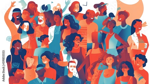 Diverse community coming together in unity and togetherness. Colorful illustration of diversity, inclusion, equality, and representation. Beauty of a multicultural, multiracial society. Generative AI