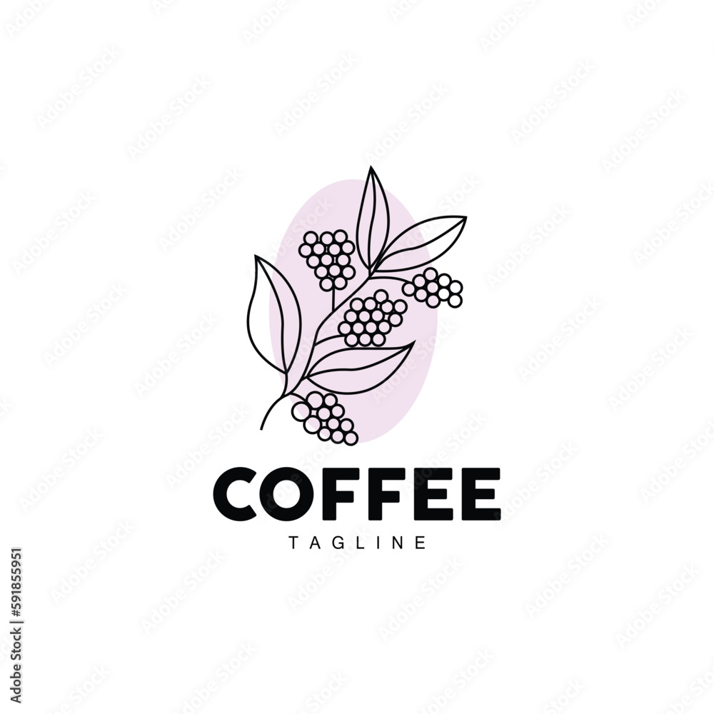 Coffee Logo, Coffee Tree Design, Cafe Drink Vector, Icon Brand Illustration Symbol