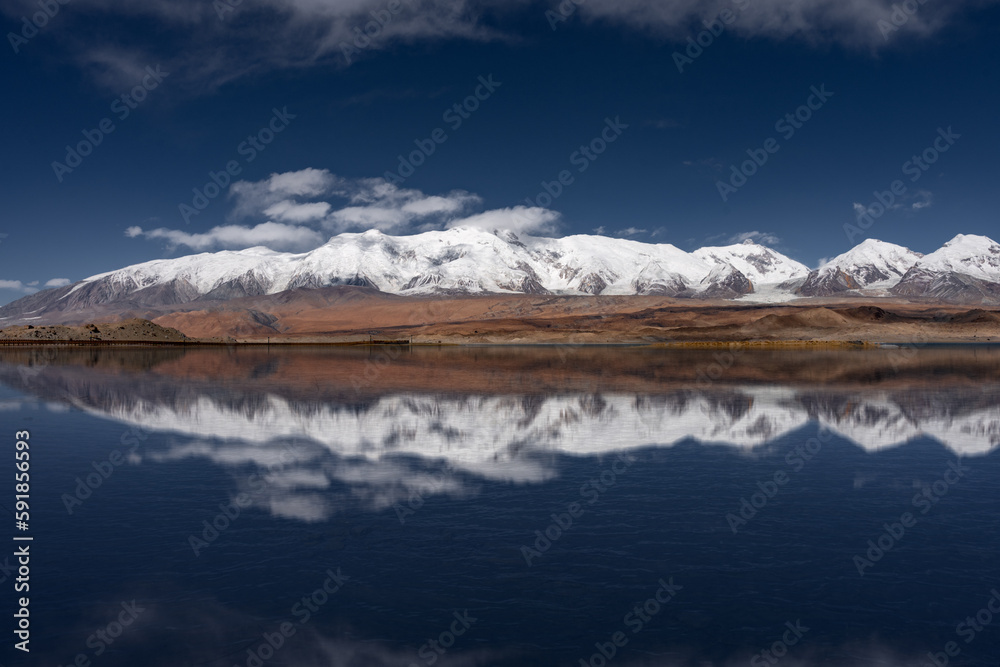 Calm lake surrounded by mountains