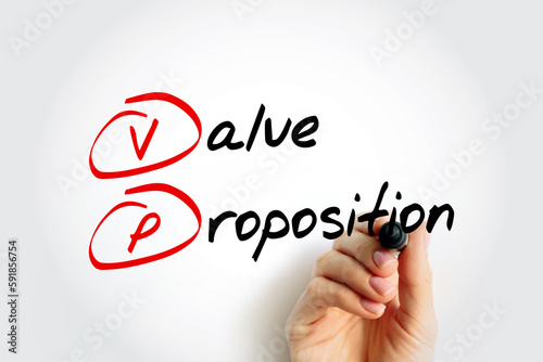 VP - Value Proposition is a promise of value to be delivered, communicated, and acknowledged, acronym concept background photo