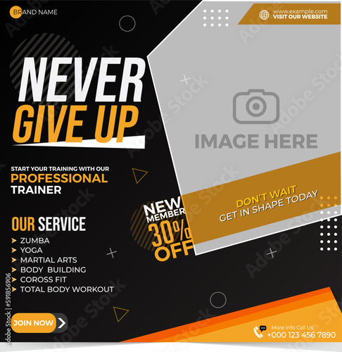 Sport Gym and Fitness Promotion Post and Story Social Media Template	
