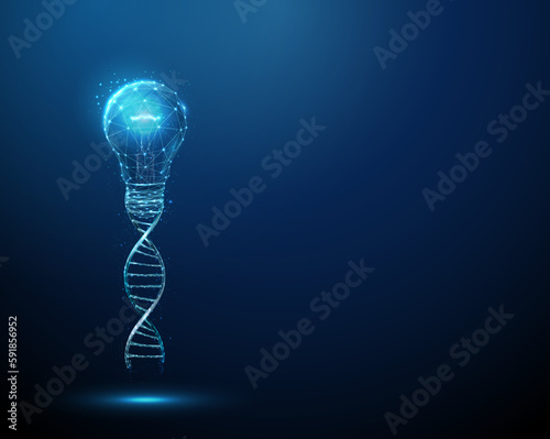 Blue lightbulb growing from 3d DNA molecule helix