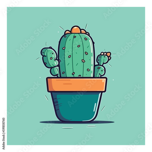 Cactus icons in a flat style . Home plants cactus in pots and with flowers. A variety of decorative cactus with prickles and without.