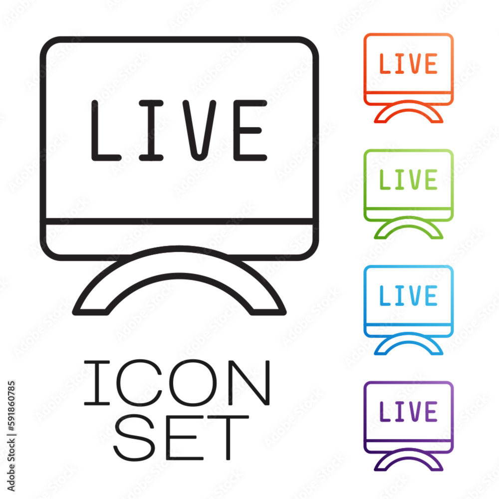 Black line Live report icon isolated on white background. Live news, hot news. Set icons colorful. Vector Black line Live report icon isolated on white background. Live news, hot news. Set icons colorful. Vector