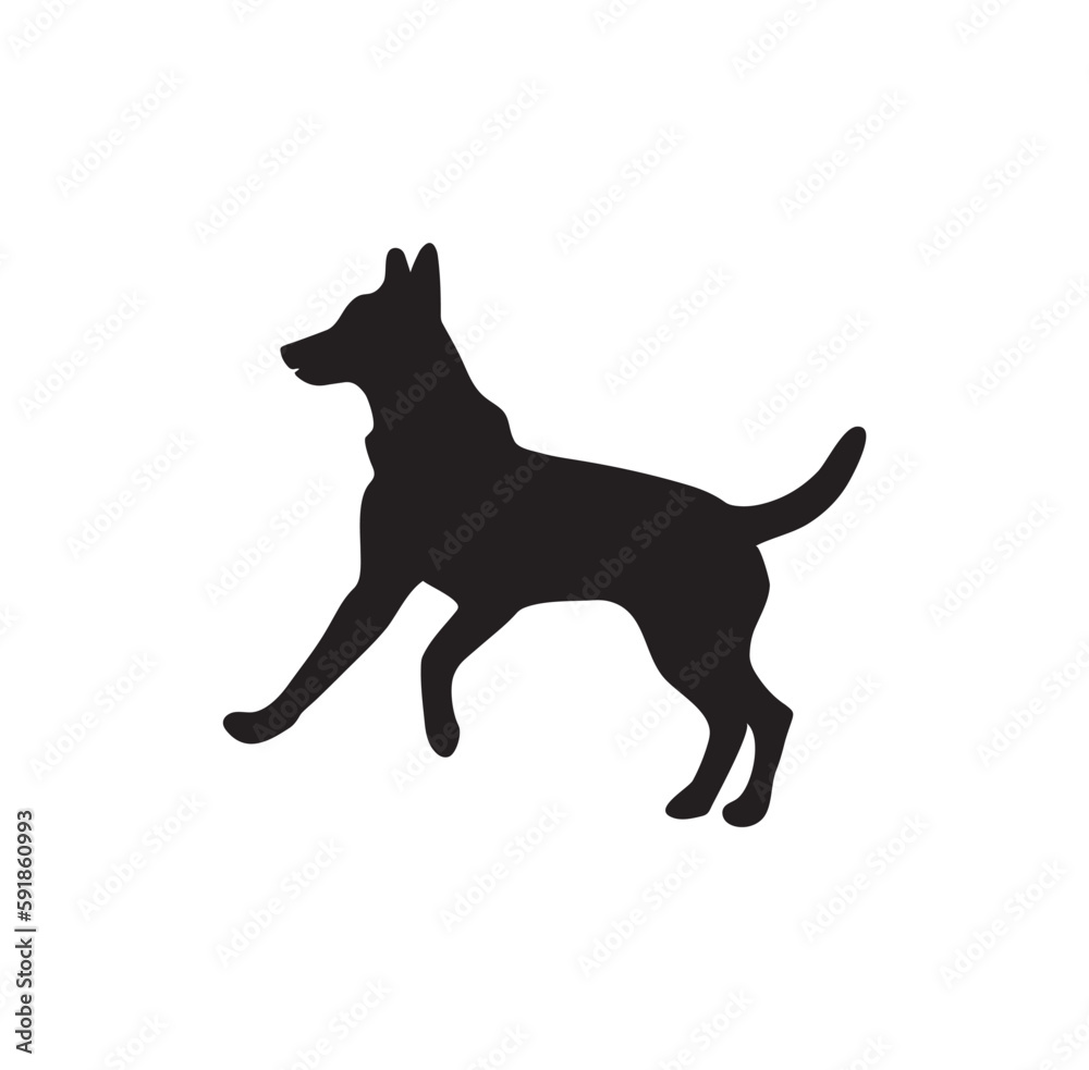  A beautiful running dog silhouette vector art.