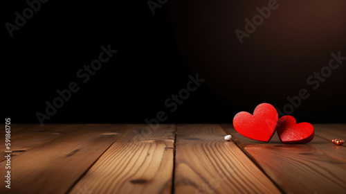 red heart on wooden background, generative ai