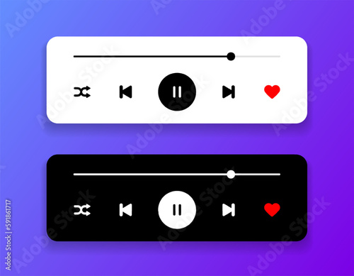 Media music player interface isolated on white background. Multimedia frame template. Mockup live stream window, player. Online broadcasting. Multimedia navigation and music application.