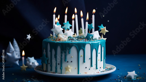 white birthday cake with candles