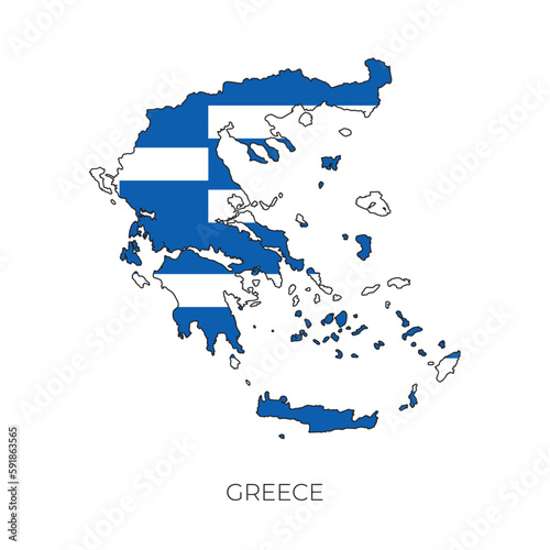 Greece - Hellenic Republic map and flag. Detailed silhouette vector illustration	