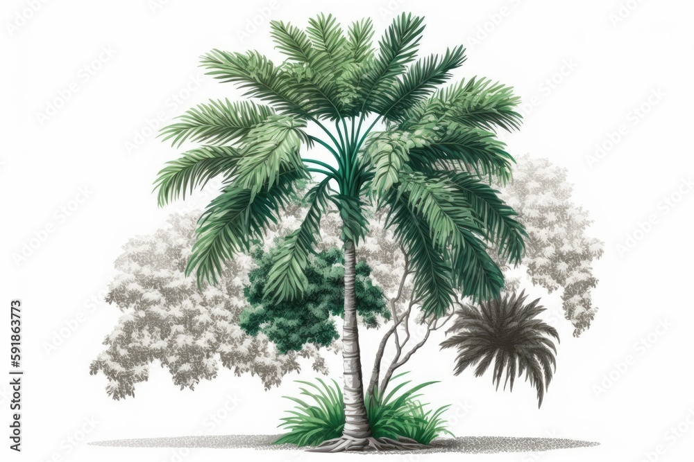 single palm tree against a white background. Generative AI