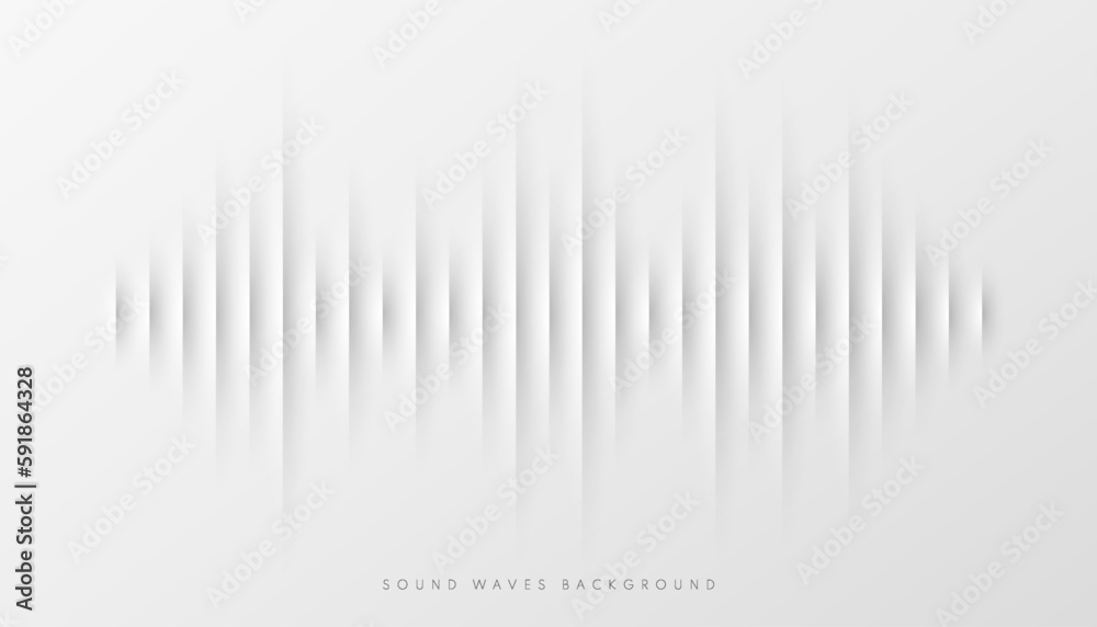 Sound wave equalizer lines on gray and white background. Visualization futuristic design element. Radio and music template design. Modern voice sound recognition in papercut style. Vector illustration - obrazy, fototapety, plakaty 