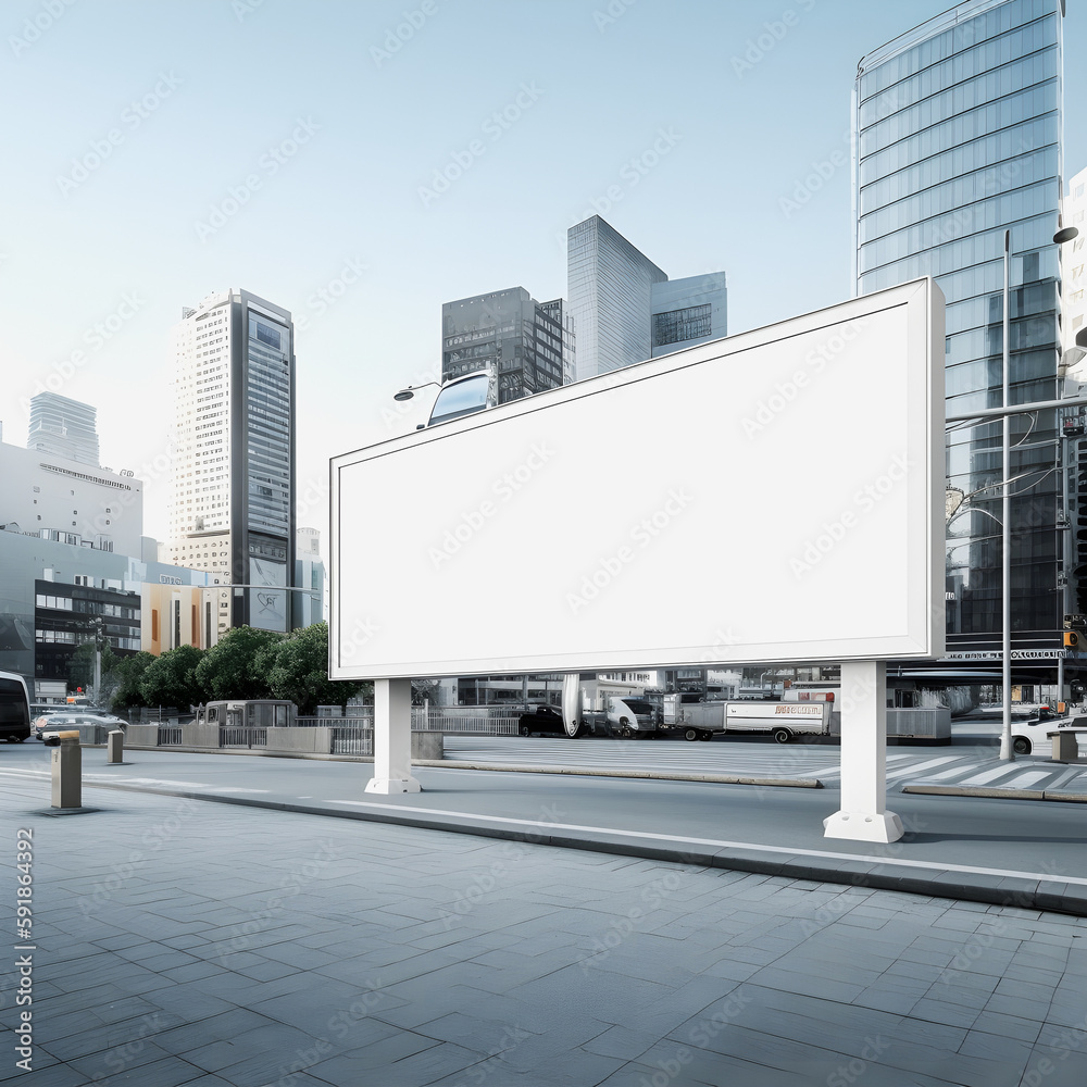Fototapeta premium Maximizing Your Advertising Impact: Blank Canvas Billboard in Modern City
