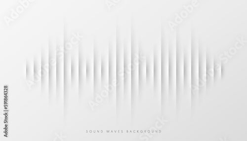 Sound wave equalizer lines on gray and white background. Visualization futuristic design element. Radio and music template design. Modern voice sound recognition in papercut style. Vector illustration photo