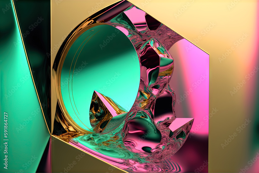Abstract background with free 3D golden shapes, flowing and melting in ...