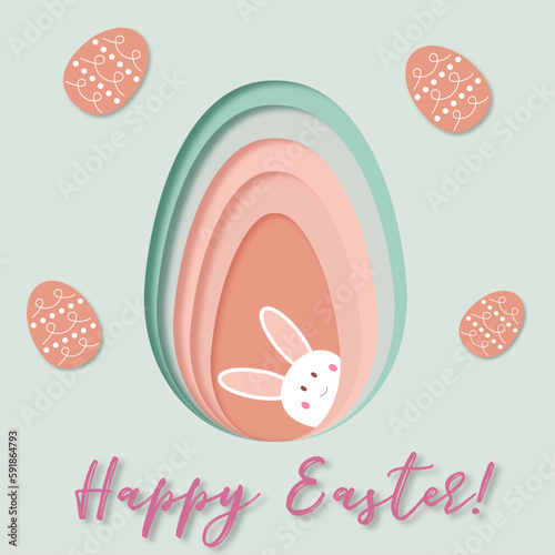 Easter greeting card with eggs and bunny