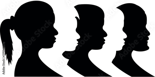 Illustration of black and white profiles of different people