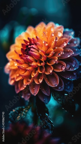 Dahlia flower with waterdrops. Close up. Generative AI