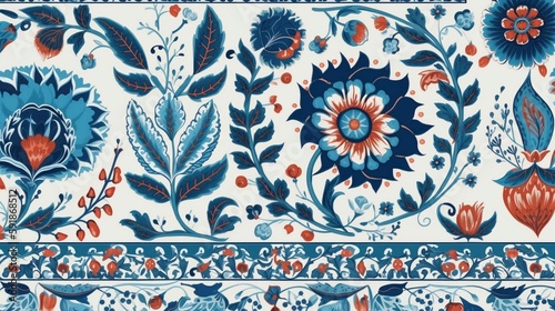 Turkish Iznik background texture traditional design, turkey, floral, pattern, seamless Generative AI photo
