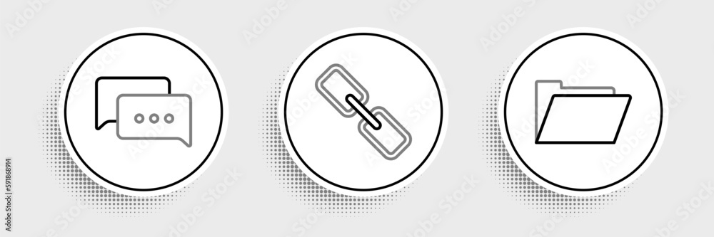 Set line Document folder, Speech bubble chat and Chain link icon. Vector Set line Document folder, Speech bubble chat and Chain link icon. Vector