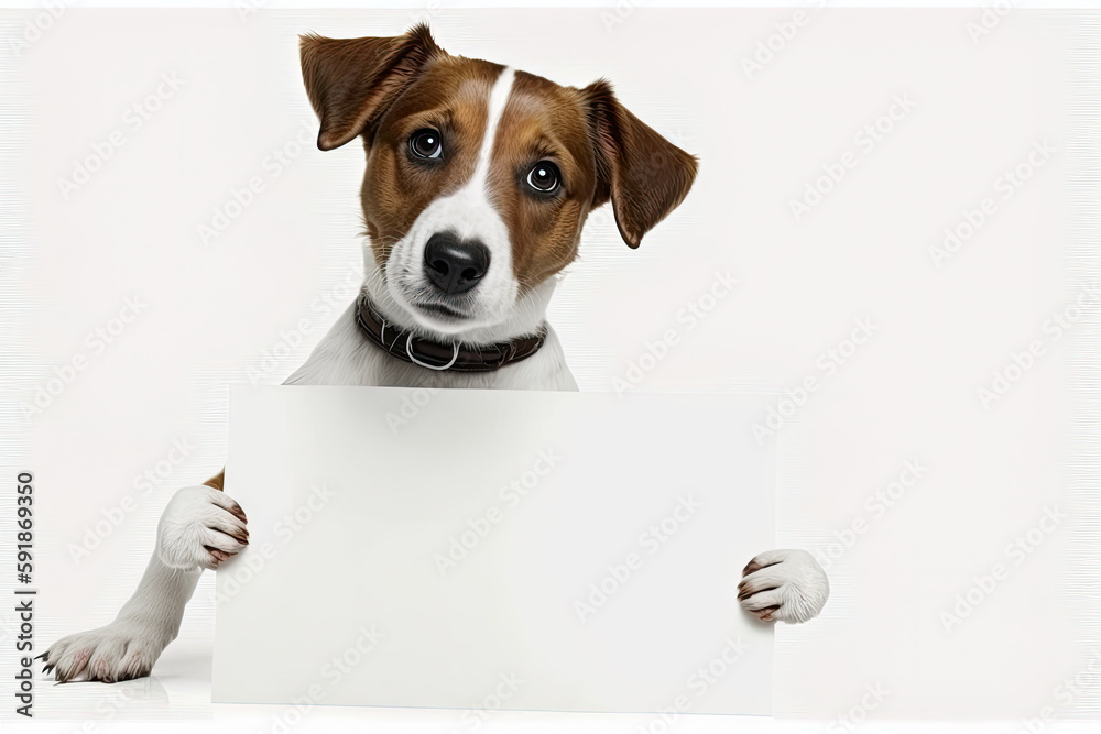 AI generated  illustration of dog with big blank poster