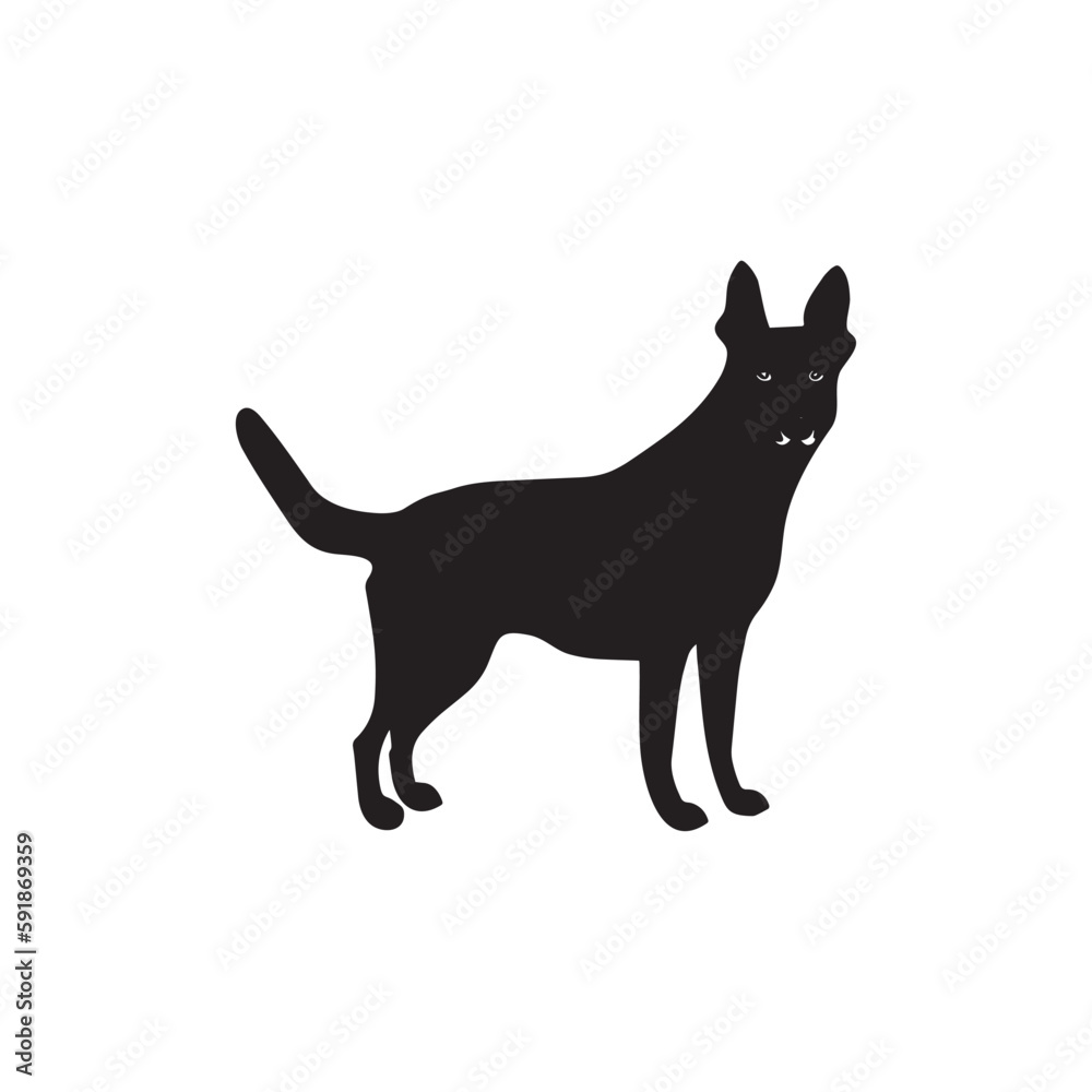  A standing dog silhouette vector art.