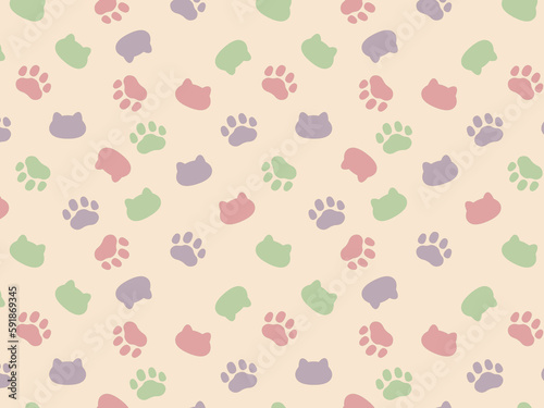 Wallpaper Mural 淡いカラーの猫と肉球のシームレスな背景イラスト Torontodigital.ca