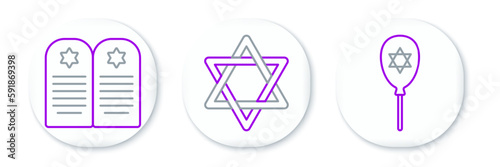 Set line Balloon with star of david, Tombstone and Star David icon. Vector