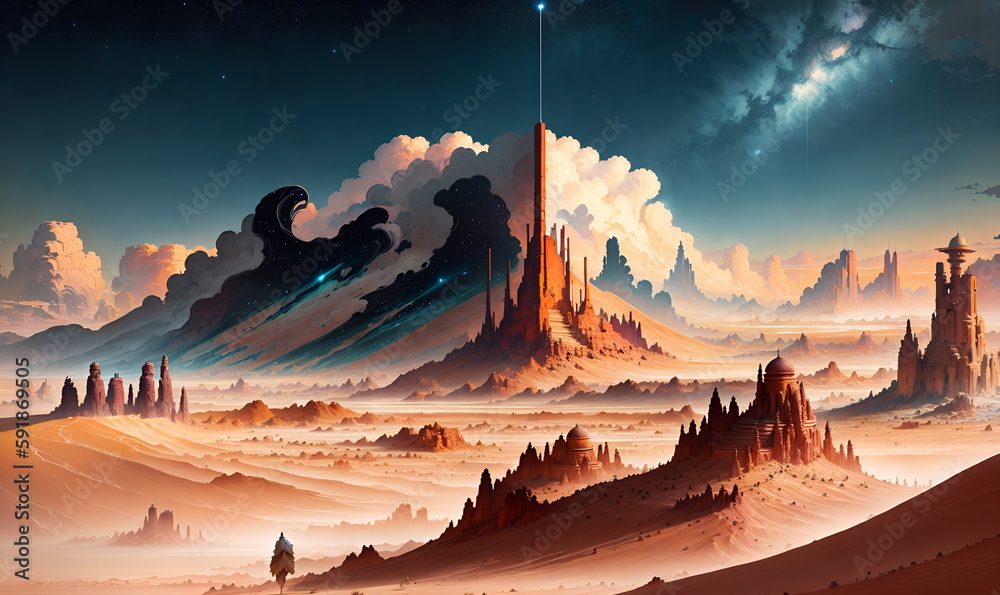 Arid Desert Landscape of unknown Mars Alien Planet scifi red planet ...