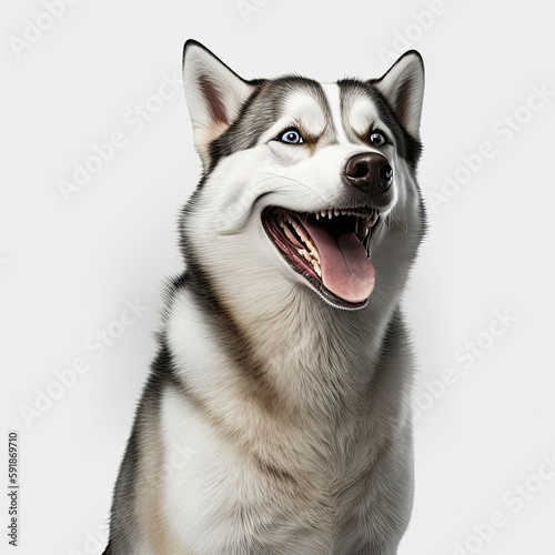 ai generated illustration happy dog husky with mounth open