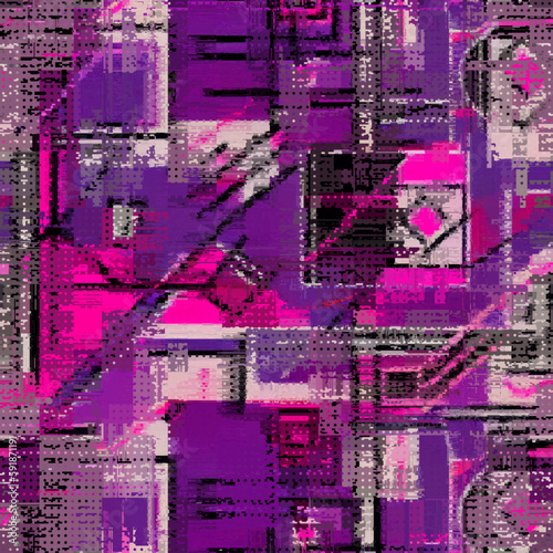 Billede på lærred Vector image with imitation of grunge datamoshing texture.