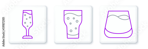 Set line Glass of whiskey, champagne and beer icon. Vector