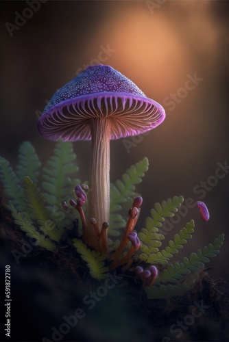 Laccaria amethystina mushroom close up. Generative AI photo