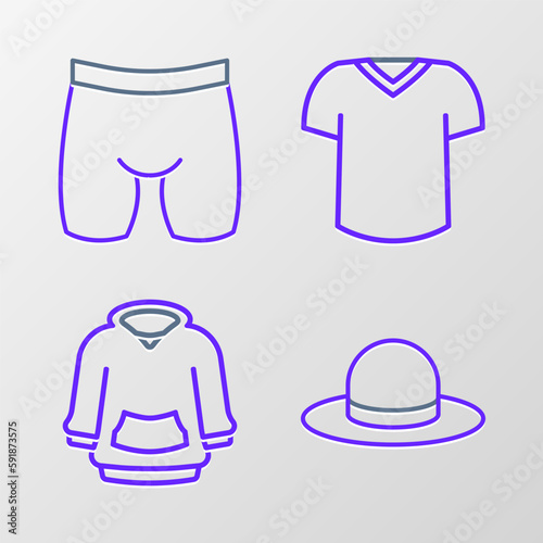 Set line Man hat  Hoodie  T-shirt and Cycling shorts icon. Vector