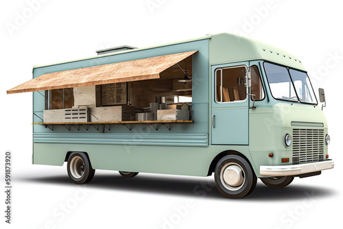 Light Green Food Truck Isolated on White Background, Generative AI