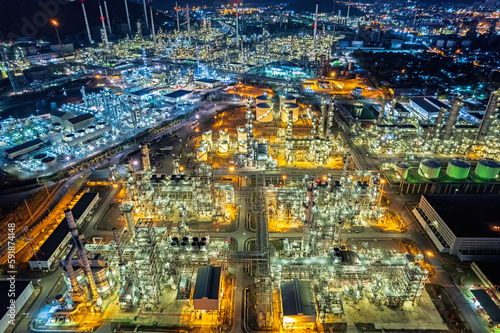 oil refinery and gas petrochemical industry at twilight.