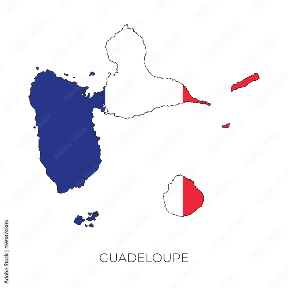 Guadeloupe map and flag. Detailed silhouette vector illustration Stock ...