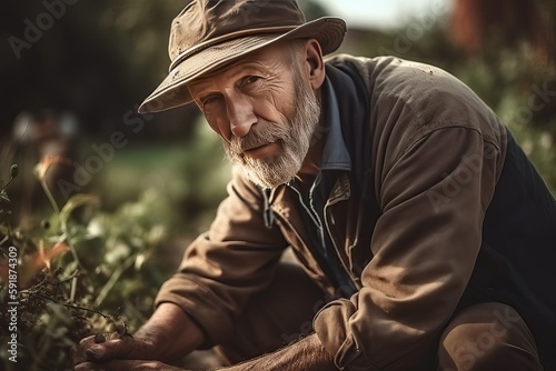 Elderly Person Gardening and Cultivating Plants (Ai generated)